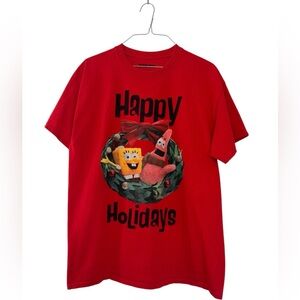 Nickelodeon Spongebob Patrick Wreath Happy Holidays T- Shirt